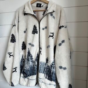 Vintage EZZE Wear Fleece Jacket Oversized LG | Cabin Core Deer Winter Canada